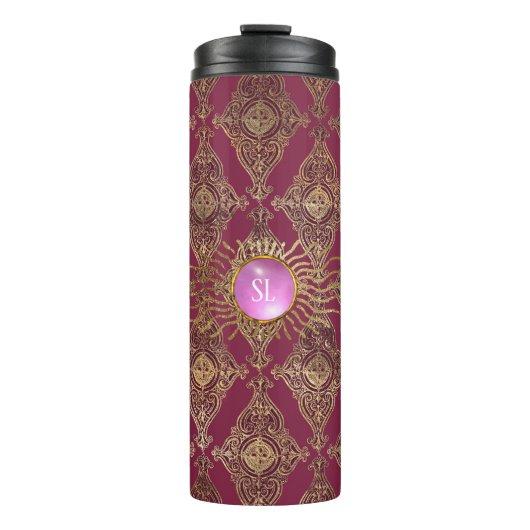 Burgundy en Gold Paris Gemstone Monogram Thermosbeker (Voorkant)