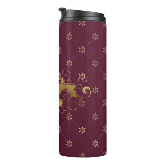 Burgundy en Gold Paris Gemstone Monogram Thermosbeker (Geroteerd rechts)