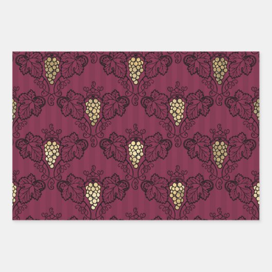 Burgundy en Gold Paris Wine Art Deco Inpakpapier Vel (Voorkant 3)
