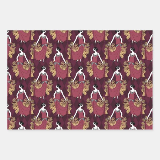 Burgundy en Gold Paris Wine Art Deco Inpakpapier Vel (Voorkant)