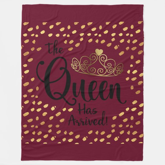 Burgundy en Gold Queen Tiara Throw Fleece Deken (Voorkant)