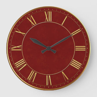 Burgundy en Gold Roman Numeral Grote Klok