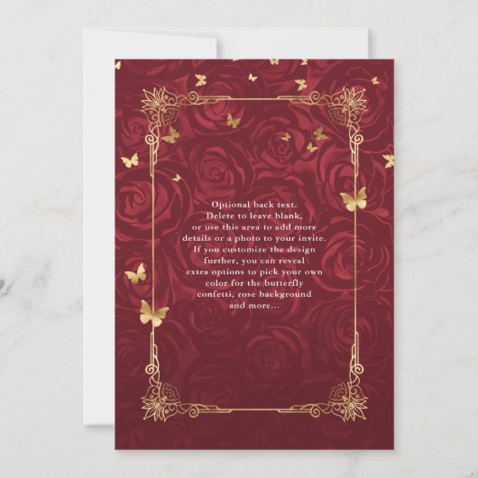 Burgundy en Gold Roos Elegant Quinceanera Kaart (Achterkant)
