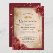 Burgundy en Gold Roos Elegant Quinceanera Kaart (Voorkant / Achterkant)