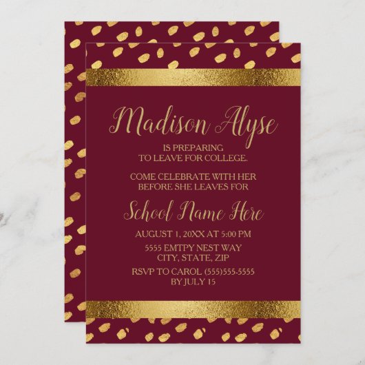 Burgundy en Gold Trunk Party Invitation Kaart (Voorkant / Achterkant)