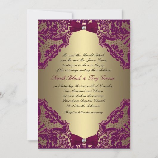 Burgundy en Gold Wedding Invitation Kaart (Voorkant)