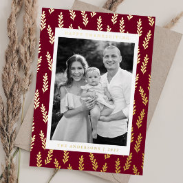 Burgundy en Golden Foliage Foto Thanksgiving Folie Feestdagenkaart