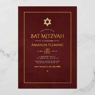 Burgundy en goud aquarel Bat Mitzwa foto Folie Uitnodiging