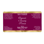 Burgundy en Goud Cosmetica Druppelfles Etiket (Voorkant)