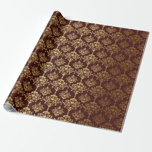 Burgundy en goud folie damast Kerstmis Cadeaupapier