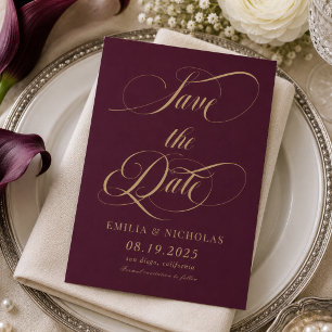 Burgundy en Goud Foto Save The Date