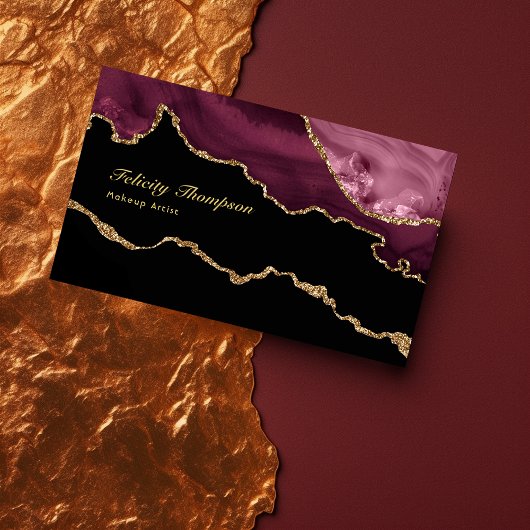 Burgundy en goud geode agaatsteen QR-code Visitekaartje