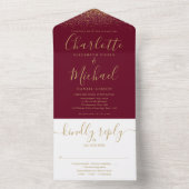 Burgundy En Goud Glitter Script Trouwdag All In One Uitnodiging (Binnen)