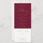 Burgundy En Goud Hart Script All In One Trouwkaart Kaart (Voorkant)