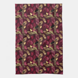 Burgundy en Goud Luipaard Serie Design 12 Theedoek