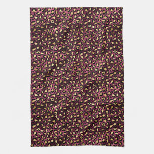 Burgundy en Goud Luipaard Serie Design 1 Theedoek