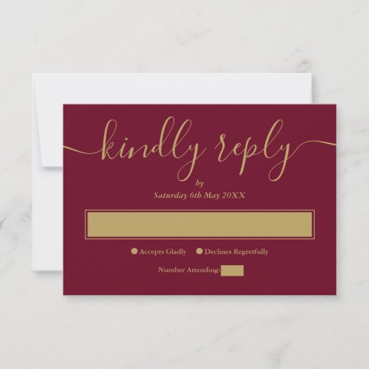 Burgundy en goud moderne minimalistische elegante  RSVP kaartje (Voorkant)