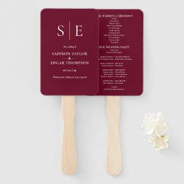 Burgundy En Goud Monogram Huwelijksprogramma Handwaaier