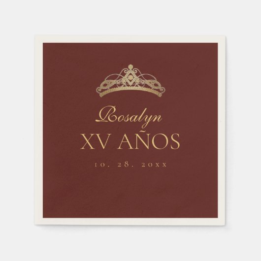 Burgundy en Goud Quinceanera Servet (Voorkant)