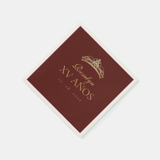 Burgundy en Goud Quinceanera Servet (Hoek)