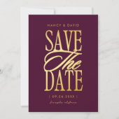 Burgundy En Goud Script Typografie Huwelijk Save The Date (Voorkant)