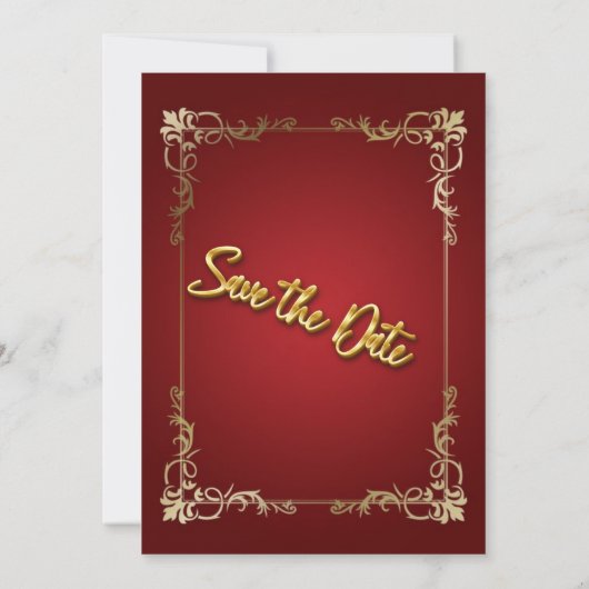 Burgundy en Gouden 3D-teksteffect Bewaar de datum Kaart (Achterkant)