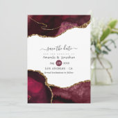 Burgundy en Gouden Agate Huwelijk Save The Date (Staand voorkant)