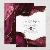 Burgundy en Gouden Agate Huwelijk Save The Date (Voorkant / Achterkant)