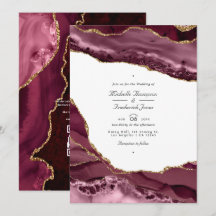 Burgundy en gouden agaten QR-code RSVP-huwelijk