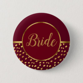 Burgundy en gouden bruiloftsknop voor de bruid ronde button 5,7 cm