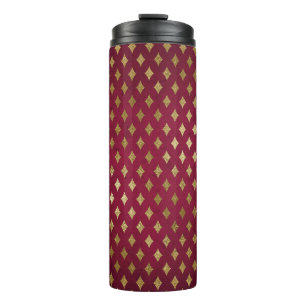 Burgundy en gouden diamantpatroon thermosbeker