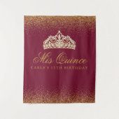 Burgundy en gouden glitter Quinceanera Wandkleed (Voorkant)