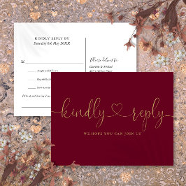 Burgundy En Gouden Hart Script Song Request RSVP Uitnodiging Briefkaart