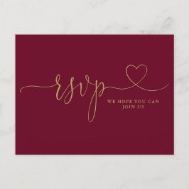 Burgundy En Gouden Hart Script Song Request RSVP Uitnodiging Briefkaart