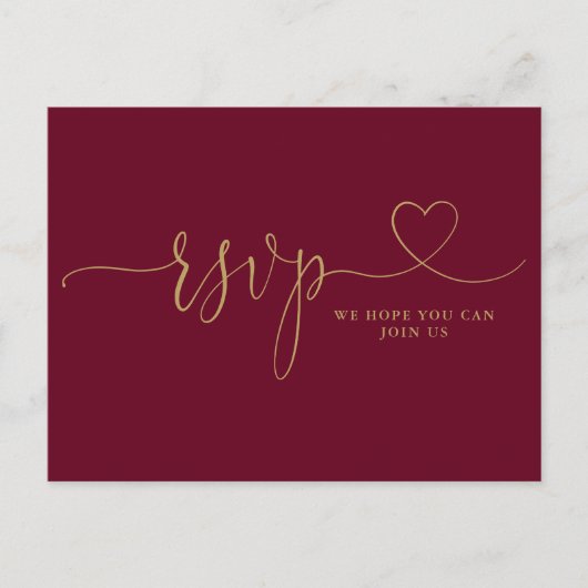 Burgundy En Gouden Hart Script Song Request RSVP  Uitnodiging Briefkaart (Voorkant)