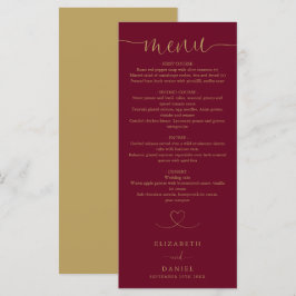 Burgundy En Gouden Hart Script Trouwdiner Menu