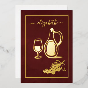 Burgundy en gouden Italiaanse wijn bruidsdiner Folie Uitnodiging