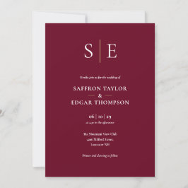 Burgundy En Gouden Monogram Huwelijk Kaart