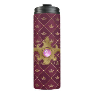 Burgundy en gouden Paris edelsteenmonogram Thermosbeker