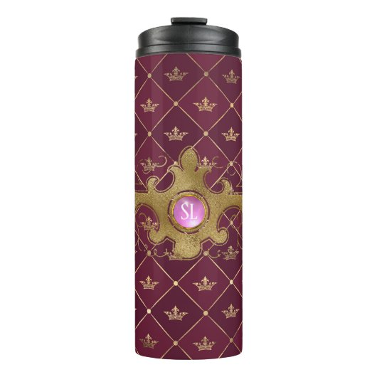 Burgundy en gouden Paris edelsteenmonogram Thermosbeker (Voorkant)