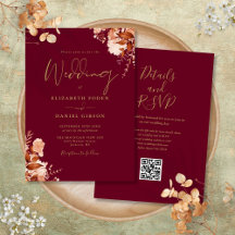 Burgundy En Gouden QR Code Herfst Bruiloft