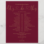 Burgundy En Gouden Script Trouwdag Schema Tijdsche (Voorkant)