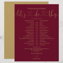 Burgundy En Gouden Script Trouwdag Schema Tijdsche