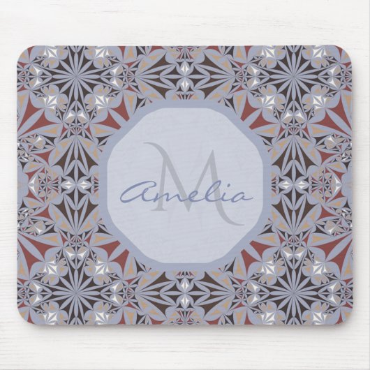 Burgundy en Gray Elegant Pattern gepersonaliseerd Muismat (Voorkant)