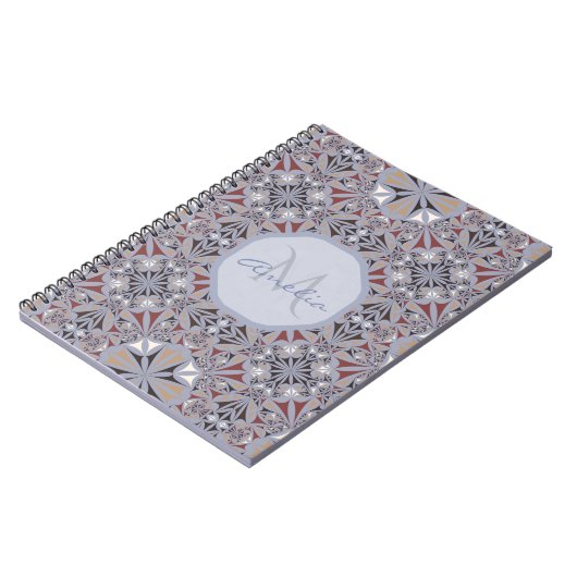 Burgundy en Gray Elegant Pattern gepersonaliseerd Notitieboek (Linkerzijde)