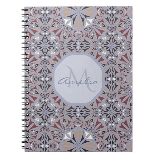 Burgundy en Gray Elegant Pattern gepersonaliseerd Notitieboek (Voorkant)