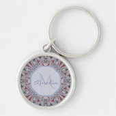 Burgundy en Gray Elegant Pattern gepersonaliseerd Sleutelhanger (Voorkant)
