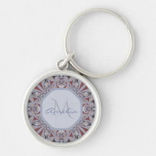 Burgundy en Gray Elegant Pattern gepersonaliseerd Sleutelhanger