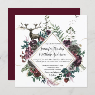 Burgundy en Gray Floral met Stag en Greenery    Kaart