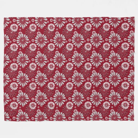 Burgundy en Gray Floral Pattern Fleece Deken (Voorkant (Horizontaal))